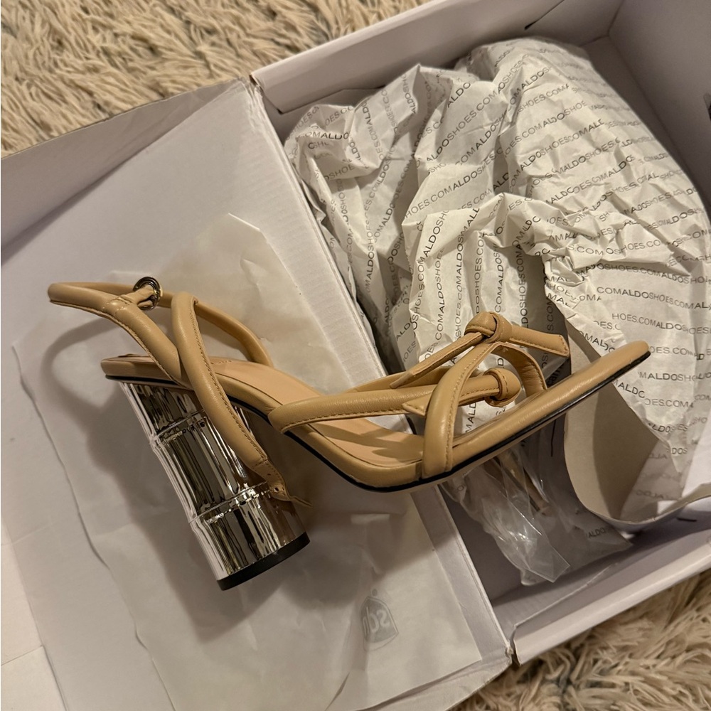 Aldo Beige and Metallic Strappy Heels